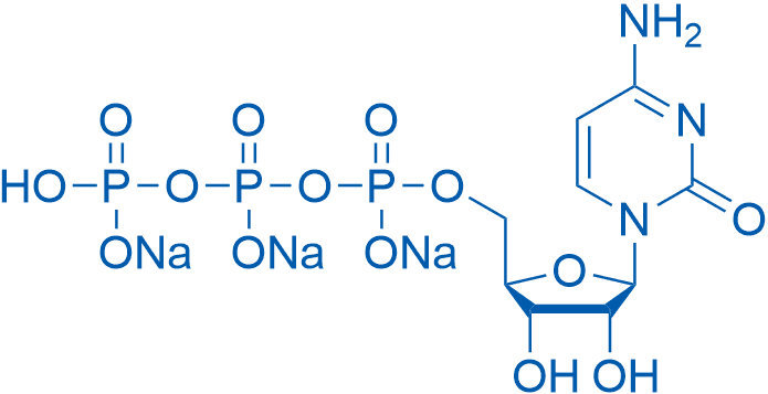 ((2R,3S,4R,5R)-5-(4-氨基-2-氧代嘧啶-1(2H)-基)-3,4-二羟四氢呋喃-2-基)甲基二氢三磷酸二钠盐二水合物 分子结构式