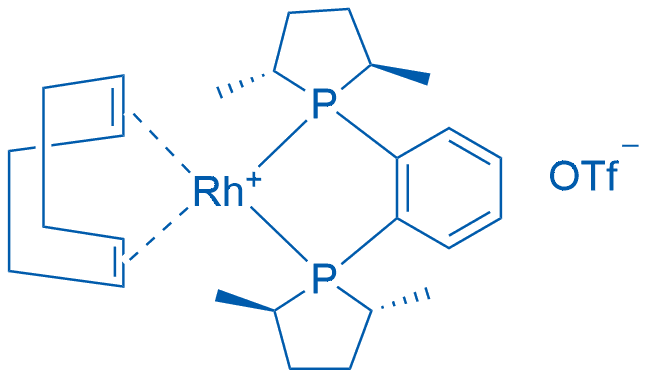(-)-1,2-双((2R,5R)-2,5-二甲基磷杂环戊烷)苯(1,5-环辛二烯)三氟甲磺酸铑(I) 分子结构式
