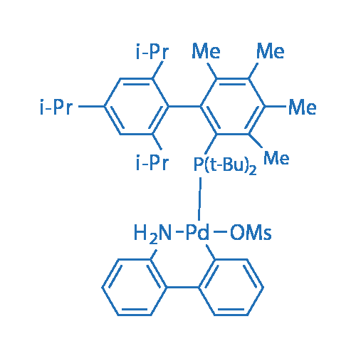 甲磺酸(2-二叔丁基膦-3,4,5,6-四甲基-2',4',6'-三异丙基联苯基)(2'-氨基-1,1'-联苯-2-基)钯(II) 分子结构式