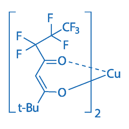 双(6,6,7,7,8,8,8,-七氟-2,2-二甲基-3,5-辛二酮酸)铜(II) 分子结构式