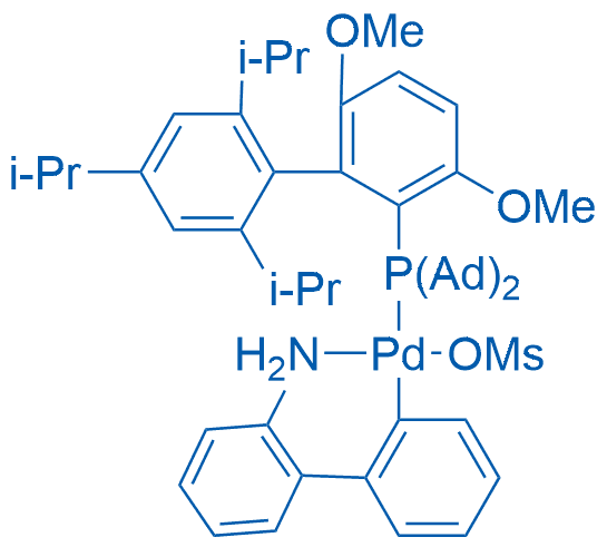 甲磺酸(2-金刚烷膦-2',4',6'-三异丙基-3,6-二甲氧基联苯基)(2'-氨基-1,1'-联苯-2-基)钯(II) 分子结构式