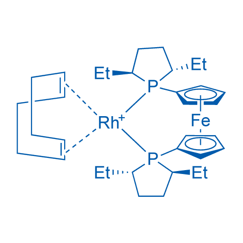 1,1'-双[(2S,5S)-2,5-二乙基膦]二茂铁(1,5-环辛二烯)铑(I) 分子结构式