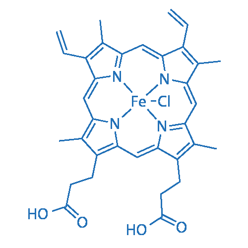 1,3,5,8-四甲基-2,4-二乙烯基卟吩-6,7-二丙酸氯化铁 分子结构式