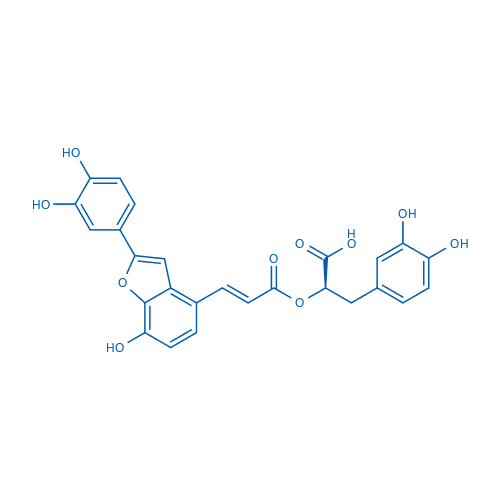 (R,E)-3-(3,4-二羟基苯基)-2-((3-(2-(3,4-二羟基苯基)-7-羟基苯并呋喃-4-基)丙烯酰基)氧基)丙酸 分子结构式