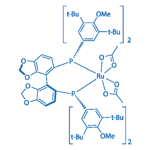 二乙酸基{(S)-(+)-5,5'-双[二(3,5-二-叔丁基-4-甲氧基苯基)膦基]-4,4'-双-1,3-苯并间二氧杂环戊烯}钌(II) 分子结构式