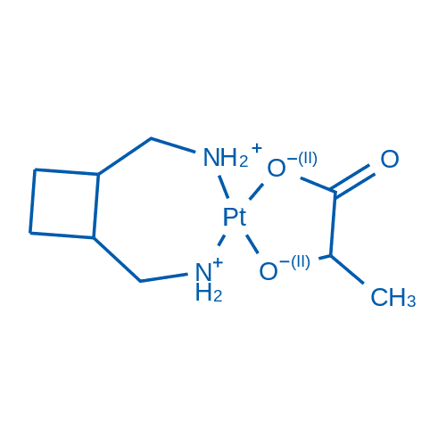 铂,(1,2-环丁二甲胺-N,N')[2-羟基丙酸根(2-)-O1,O2]-, [SP-4-3-(S),(反式)]- 分子结构式
