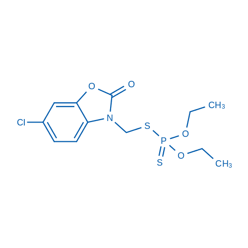 S-((6-氯-2-氧代苯并恶唑啉-3(2H)-基)甲基) O,O-二乙基二硫代磷酸酯 分子结构式