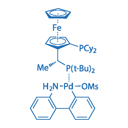甲磺酸{[(R)-(-)-1[(S)-2-(二环己基膦)二茂铁]乙基二丁基膦基}(2'-氨基-1,1'-联苯-2-基)钯(II) 分子结构式