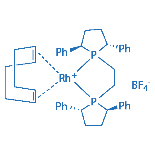 (-)-1,2-双((2R,5R)-2,5-二苯基磷杂环戊烷)乙烷(1,5-环辛二烯)铑(I)四氟硼酸盐 分子结构式